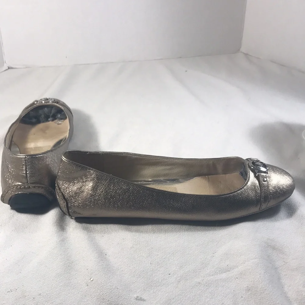 Michael Kors Fulton Women’s Metallic Gold Leather Slip On Round Toe Ballet Flats